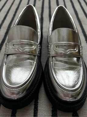 Zara Metallic Silver Women's Penny Loafers